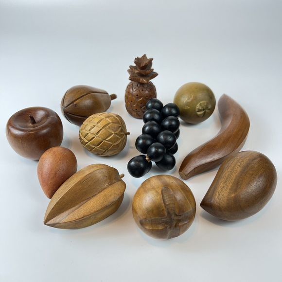Vtg‎ Handmade Wooden Fruit Grapes Star Fruit Pineapple MCM Grannycore 11 Pieces - Picture 1 of 7